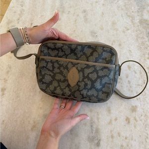 Yves Saint Laurent Giraffe Print Coated Canvas & Leather Adjustable Crossbody